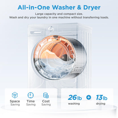 Midea 24 Inch All-in-One Front Load Washer Dryer Combo, 2.7 Cu.ft 26lbs Ventless Full-Automatic Washing Machine with Steam Care, Overnight Dry, 1400 RPM 16 Wash Cycles, White