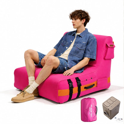 HI-NEW-TEX Inflatable Couch with Removable Electric Pump: Portable Air Sofa Lounger for Camping, RV Travel, Beach, Festivals, Backyard and Dorm Rooms, Pink