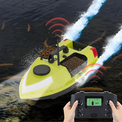 LYNICESHOP Fishing Bait Boat w/Dual 390 Motors generating 52W of Power 500m/1640ft RC Fishing Boat Bait Boats for Surf (Green with Light Bar)