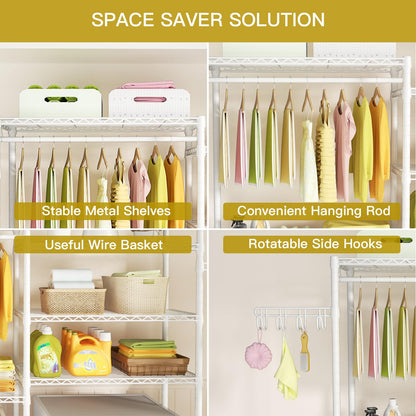 Ulif U5 Over the Washer and Dryer Storage Shelf, Laundry Room Space Saver Bathroom Storage and Organizer Rack for Hanging Towels and Drying Clothes with 5 Wire Shelves, 58.2"W x 13.4"D x 77.5"H, White
