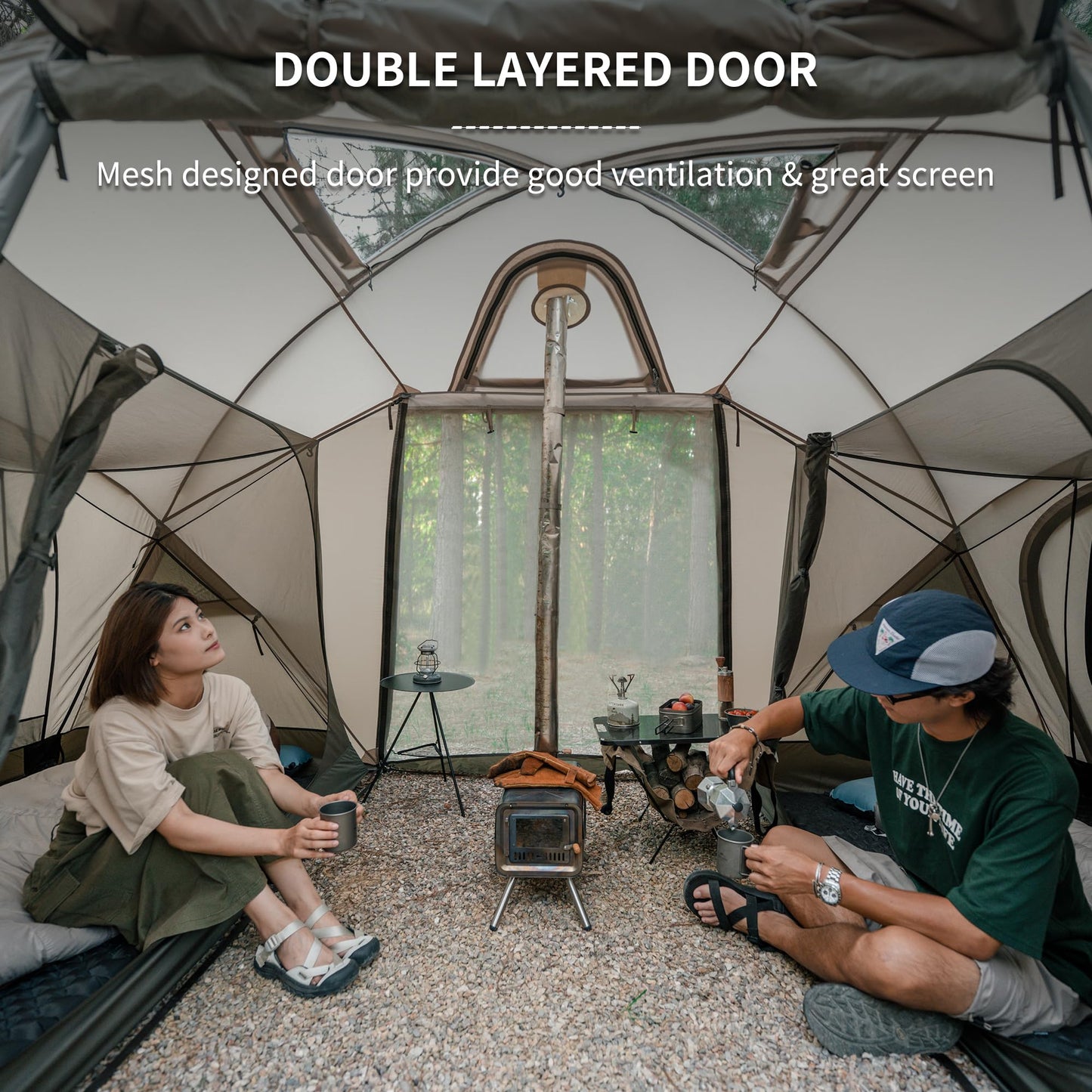 Naturehike Massif Hot Tent with Stove Jack, 4 Season Tent, 1/2/4 Person Camping Tent, UPF50+ Waterproof Windproof Winter Tents with Room and Hall