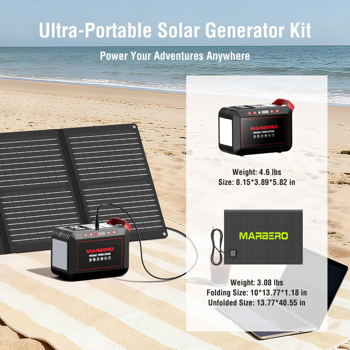 MARBERO 237Wh Solar Generator with Solar Panel Included Portable Power Station 300W Pure Sine Wave with Foldable Solar Panel 60W Set for Camping Outdoor Hiking Fishing Emergency