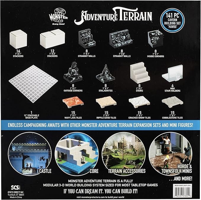 Monster Adventure Terrain 3D Interchangeable Builder System- 141pc Painted Cavern Expansion Set w Base- Build Modular Worlds in a Snap &amp Elevate Your Campaign- Compatible with DND Dungeons &amp D