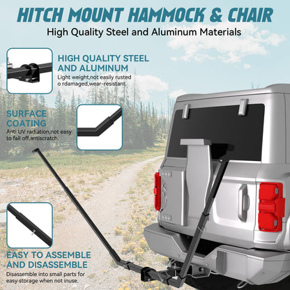 CROSSHIP Hitch Mount Hammock & Chair Stand - Fits 2in Hitch Receiver - Includes Parachute Nylon Hammock, Hammock Chair & Storage Bag - for Camping, Outdoor, Travel (350lbs Weight Capacity)