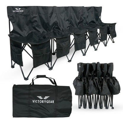 VictoryGear Portable Soccer Bench – 6 Seat Folding Team Chair with 8 Pockets & Carrying Bag – Lightweight Sideline Seating for Soccer, Baseball, Camping, Outdoor Events