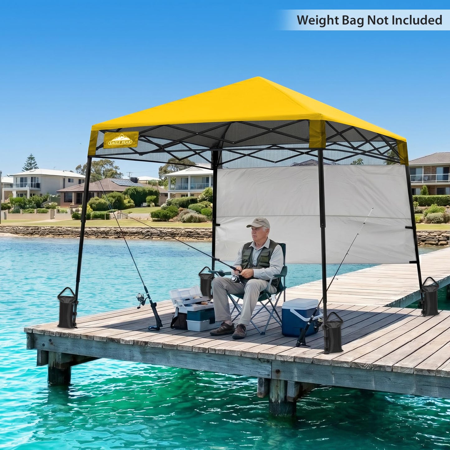 EAGLE PEAK 8x8 Pop Up Canopy Tent with Sidewall, Compact, Portable Slant Leg Instant Sun Shelter for Beach, Sports, & Camping, 8x8 Base 6x6 Top, Yellow