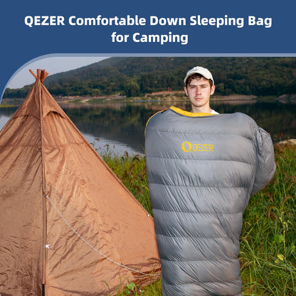 QEZER Down Sleeping Bag for Adults 620 Fill Power 0 Degree Sleeping Bag Cold Weather Ultralight with Pouch for Backpacking, Camping, Hiking
