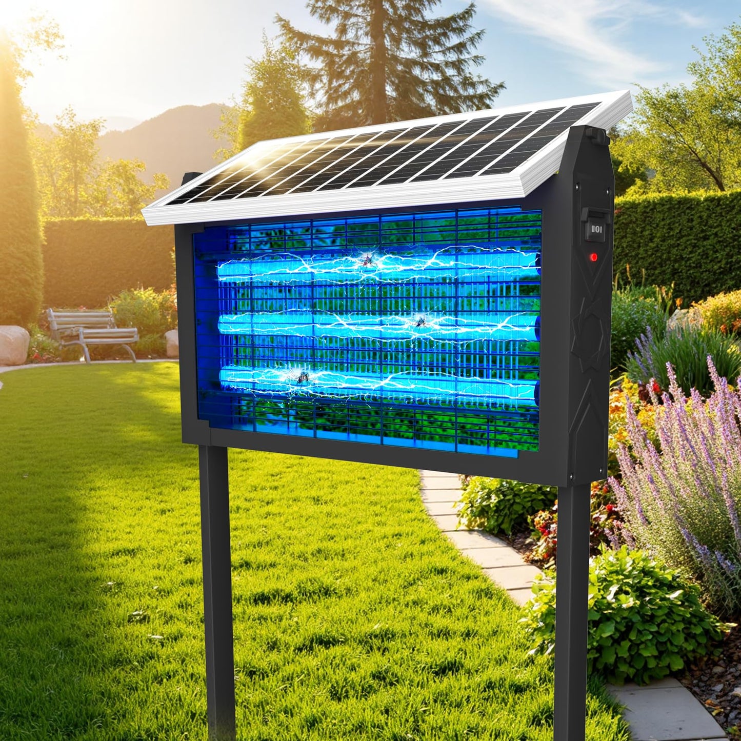 Solar Bug Zapper Outdoor for 3000 sq.ft, Waterproof Mosquito Zapper, Rechargeable Fly Zapper with 3 LED Tube,Cordless Solar Mosquito Killer for Patio Yard Garden Camping with 13W Solar Panel (9023B)
