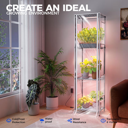 CX83Z Indoor Greenhouse with Grow Light, 4-Tier Corner Plant Stand, 30W Full Spectrum Growing Light Panels, Mini Greenhouse with Tent for Seed Starting, 3/6/12h Timer, 15.7 x 11.8 x 59.1IN