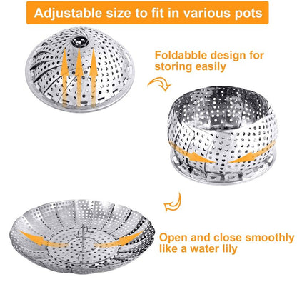 Veggie Vegetable Steamer Basket, Folding Steaming Basket, Metal Collapsible Stainless Steel Steamer Basket Insert for Cooking Food, Expandable Fit Various Size Pot(5.9" to 9.8") YLYL
