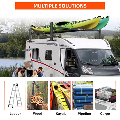 800 lbs Capacity Aluminum Trailer Ladder Rack,Cargo Box Truck Ladder Rack,Adjustable 6FT to 8.2FT Trailer Roof Ladder Rack with 2 Straps for Universal Enclosed Trailers and Open Trailers