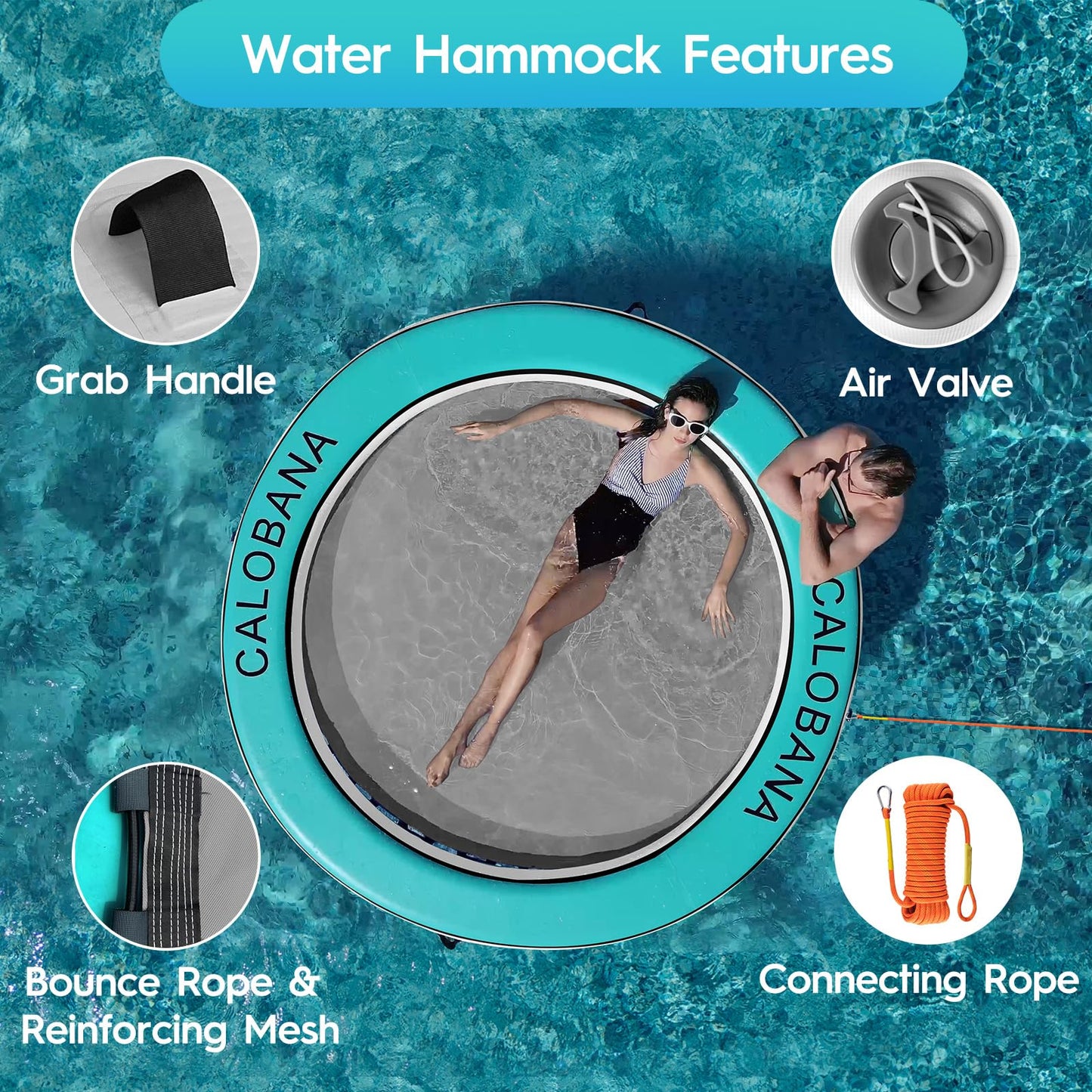 CALOBANA 10ftx6ft Inflatable Floating Dock with and Ramp & 8ft Yellow Water Hammock
