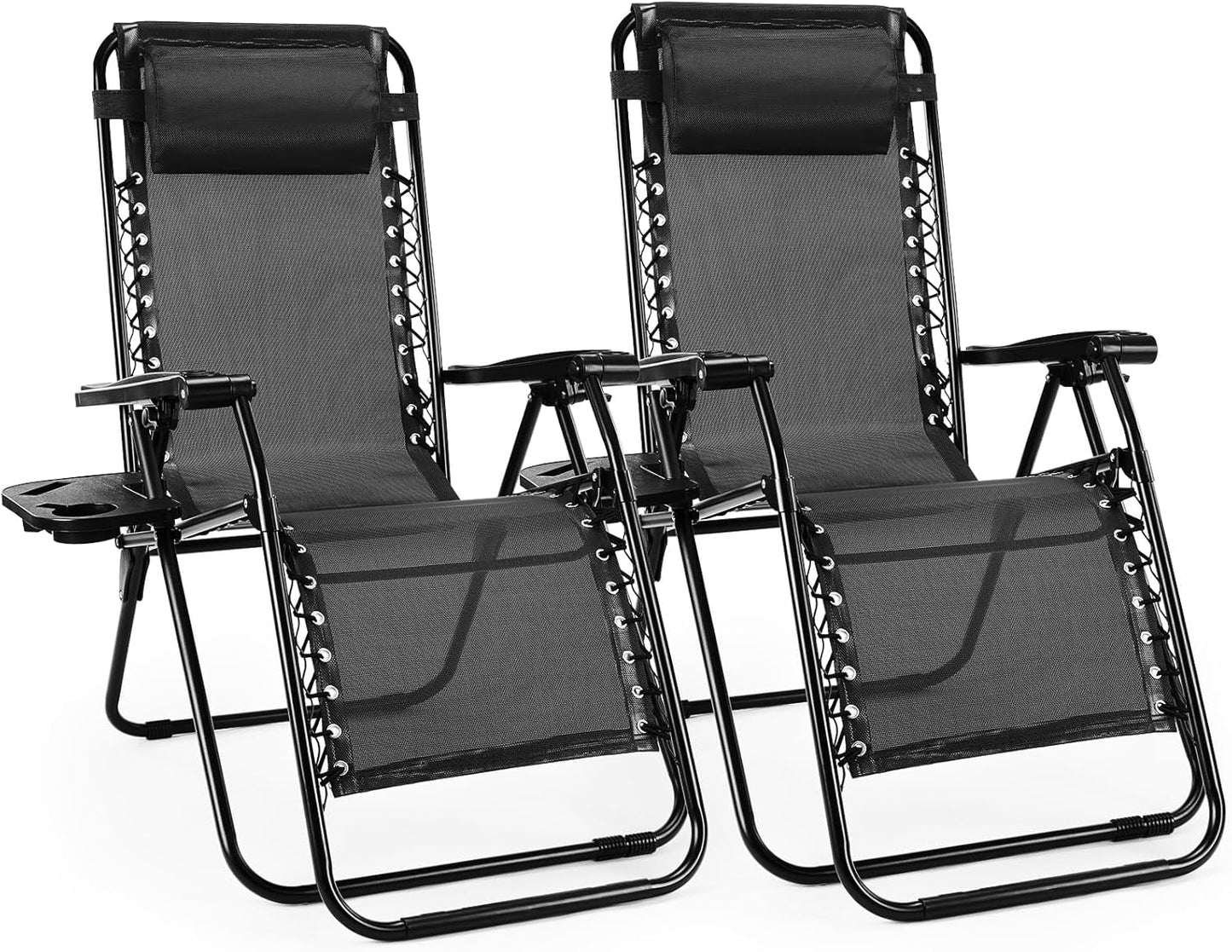 Alpen Zero Gravity Lounge Chair Set of 2, Patio Chair Folding Lounge Chairs for Outside, Portable Camping Chairs with Pillow and Cup Holder, Outdoor Recliner for Beach Outdoor Camping, Black