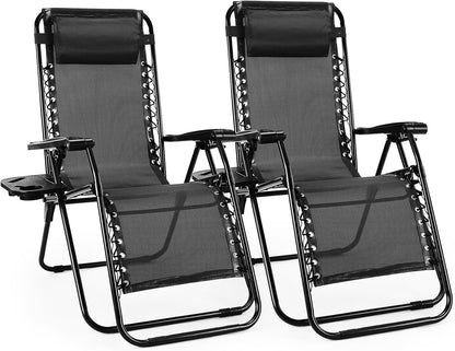 Alpen Zero Gravity Lounge Chair Set of 2, Patio Chair Folding Lounge Chairs for Outside, Portable Camping Chairs with Pillow and Cup Holder, Outdoor Recliner for Beach Outdoor Camping, Black