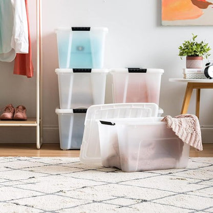 IRIS USA 40 Qt Stackable Storage Bins with Lids | BPA-Free, Durable Organizing Solution - Pearl, 6 Pack