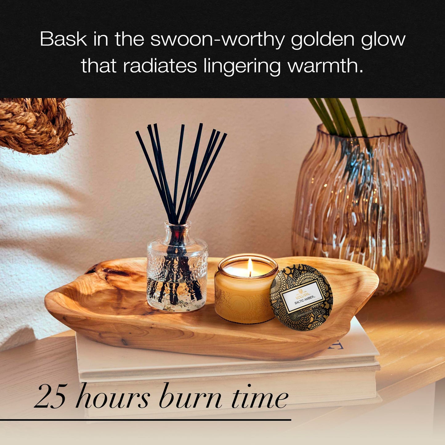 Voluspa Baltic Amber, Petite Candle Jar, 3.2 Ounce, 25 Hour Burn Time, Coconut Wax for Clean Burning, Handcrafted in the USA
