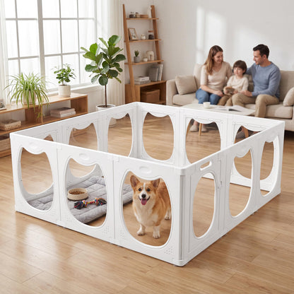 Homgava Clear PET Dog Playpen Indoor, 12-Panel Heavy-Duty Transparent Puppy Playpen, Modular Pet Fence Enclosure for Small Medium Dogs, Easy to Assemble (White, 24 Inch H, 12 Panels)