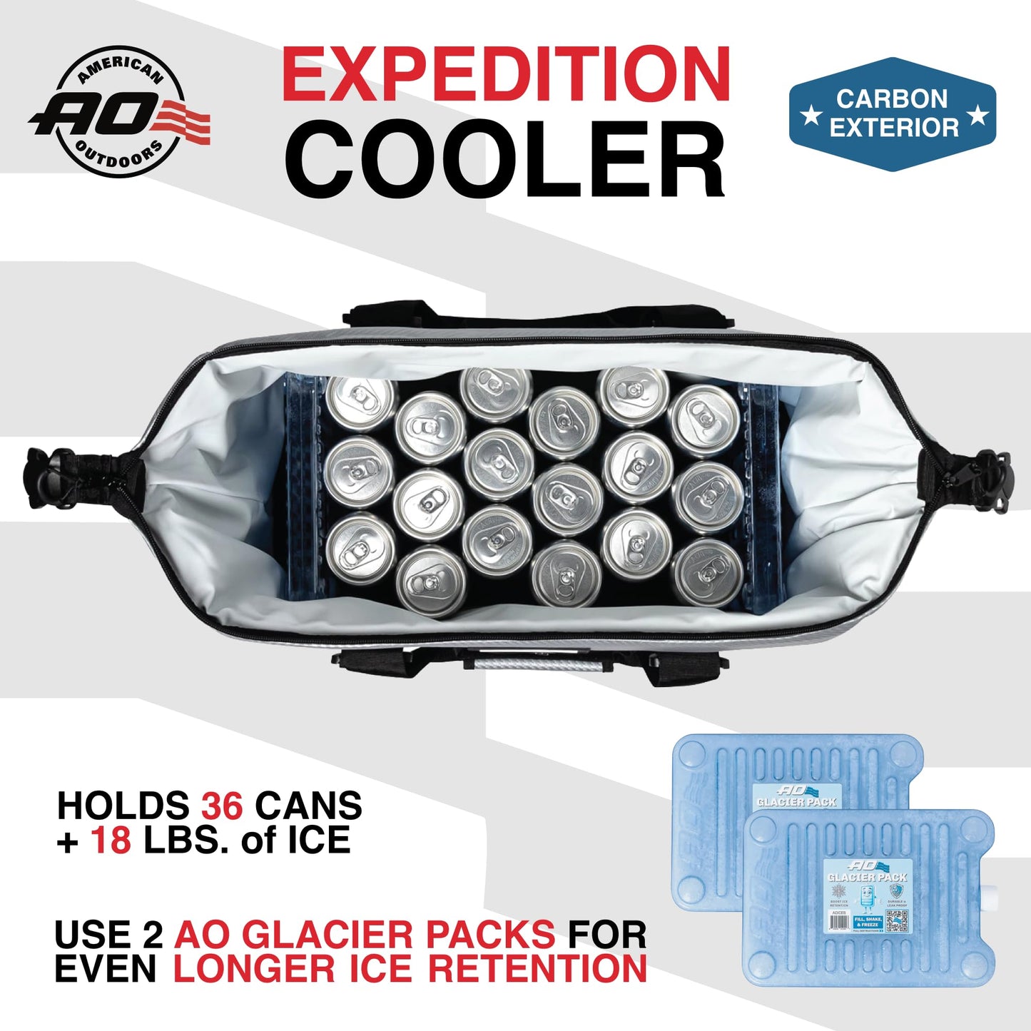 AO Coolers Expedition Carbon Soft Cooler with High-Density Insulation, Silver, 36-Can