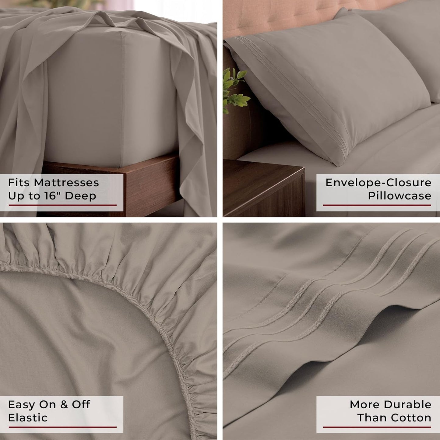 Mellanni King Sheets Set - Luxury 4 PC Bedding Collection | Extra Soft, Cooling, Wrinkle-Resistant (King, Tan)