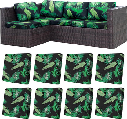 BIETYONE Outdoor Couch Cushion Covers - 8Pcs Washable & Reusable Protector | Green Leaf Design