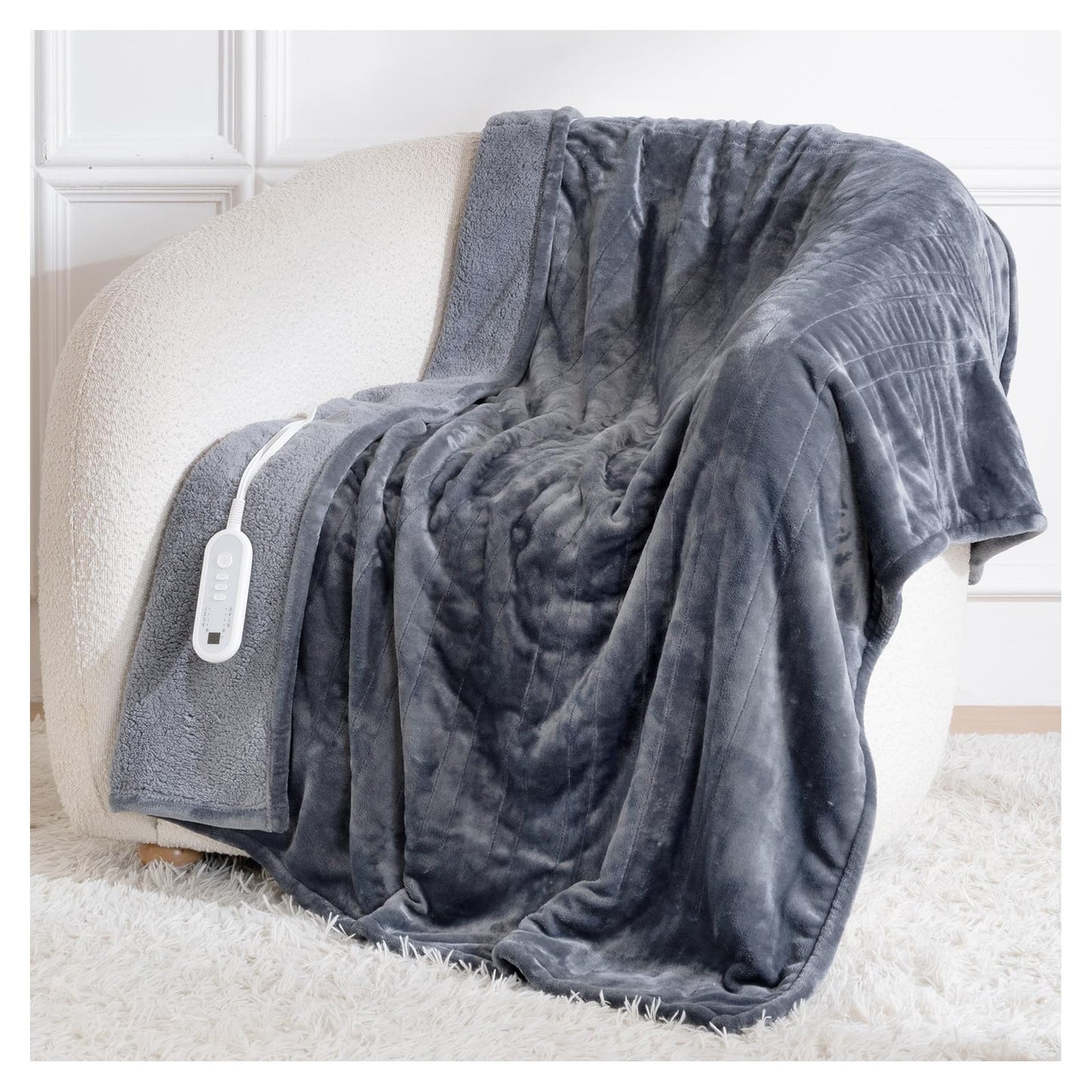 Heated Blanket Twin, Electric Blanket Soft Sherpa Flannel, 10 Hours Auto Shut-off & 8 Fast Heating Levels, Machine Washable ETL Certified, Heating Blanket for Bed & Sofa (62x84 inches, Gray)