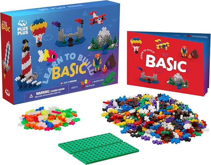 PLUS PLUS Learn to Build Set Interlocking Mini Building Blocks 3D Puzzle Construction Stem Toy for Kids - Basic Mix 400 Pieces