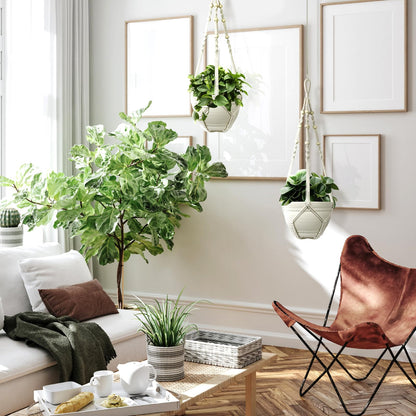 FGSAEOR Macrame Plant Holder Basket, Hanging 3-15 inch Pot, Bearing 20lb Planters, 35 Inches Extra Long Strong Boho Home Indoor Outdoor Décor (2-Pack) (Ivory)