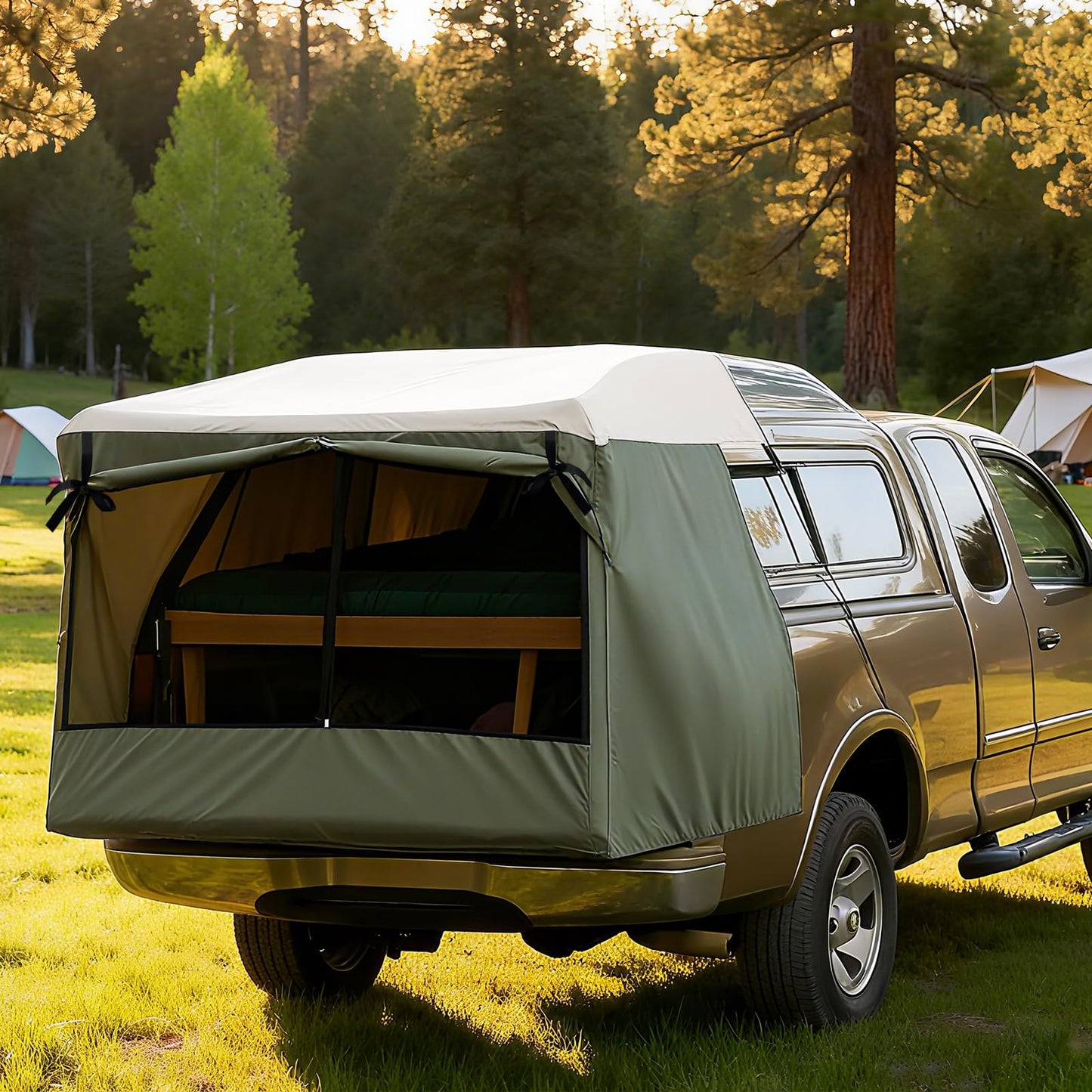 Full-Size Truck Bed Tent,Outdoor 600D Waterproof Truck Tent Compatible with Fits Ford F-150,Chevy Silverado,Toyota Tundra,Tacoma (2005+),Tailgates 58" Designed for Full-Size Trucks with Caps