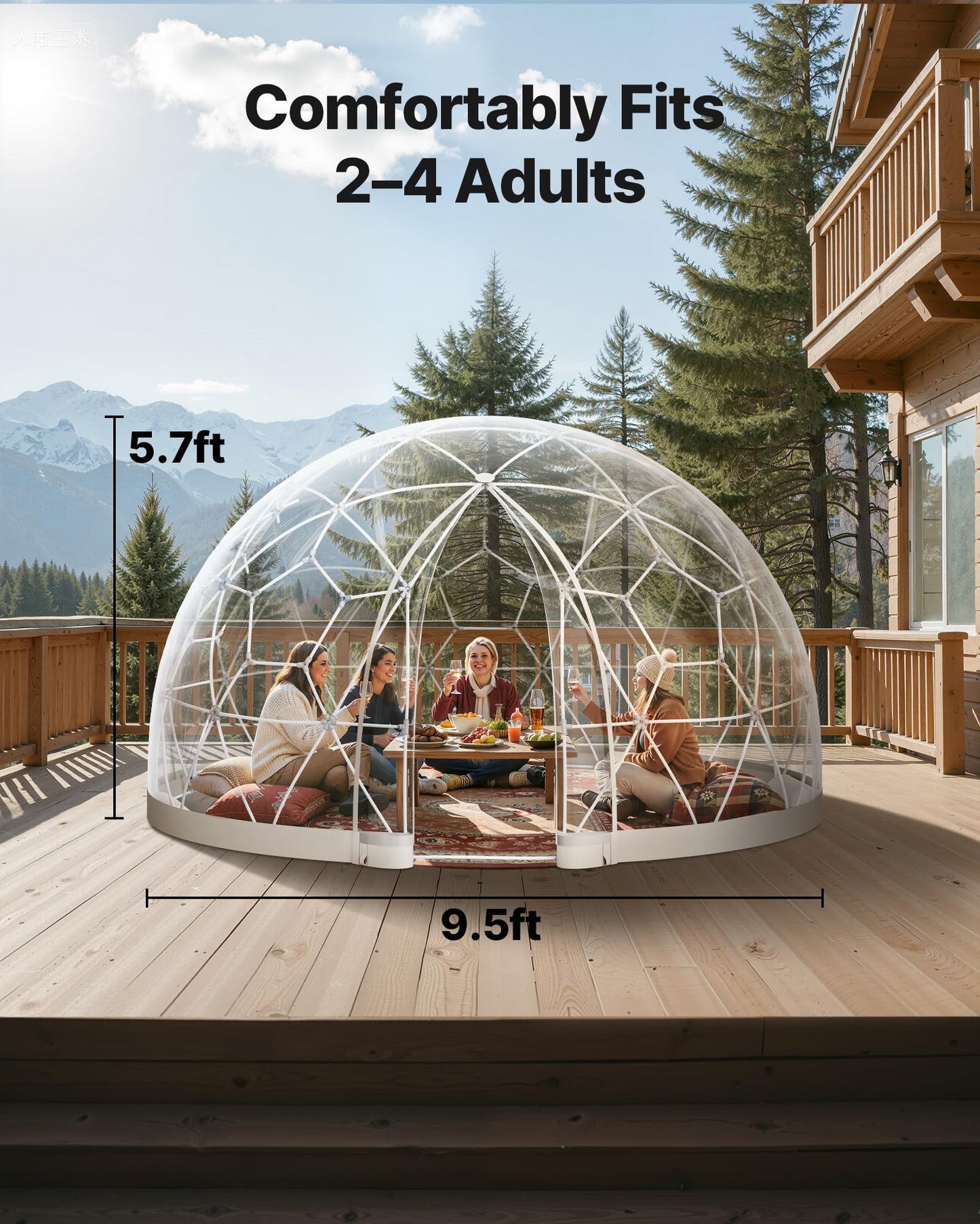 VEVOR Garden Dome Tent, 9.5 x 5.7 ft Outdoor Clear Bubble Tent for 2–4 Person, Weatherproof Geodesic Dome Greenhouse with Window, PVC Transparent