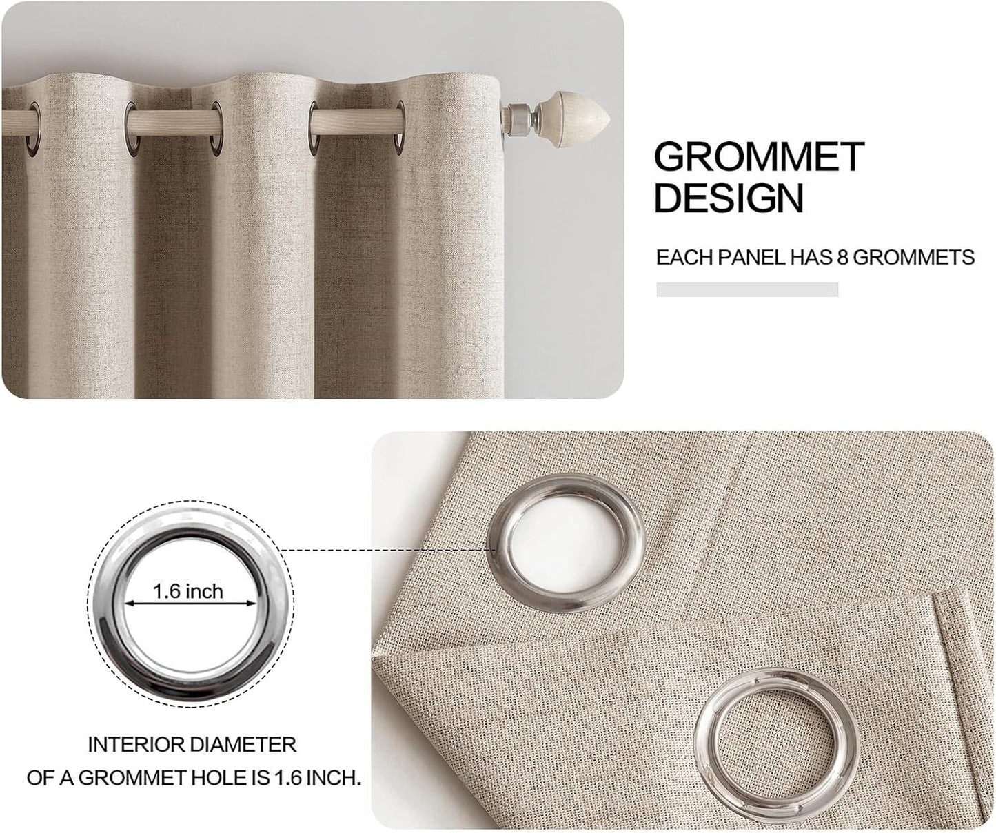 MIULEE 100% Blackout Linen Textured Curtains - Thermal Insulated Taupe Drapes | 52 x 96 Inch (2 Panels)