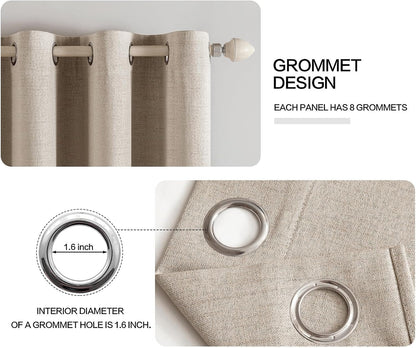MIULEE 100% Blackout Linen Textured Curtains - Thermal Insulated Taupe Drapes | 52 x 96 Inch (2 Panels)