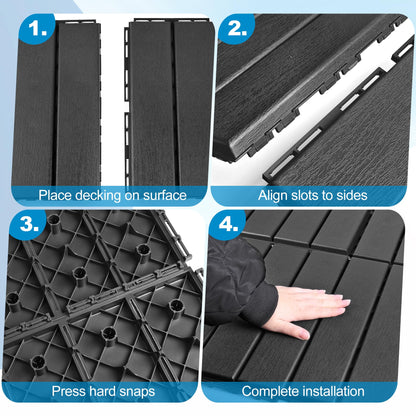 ToLanbbt Plastic Interlocking Deck Tiles 36 Pack 12"x12" Waterproof Indoor Outdoor Composite Patio Flooring Decking Tiles All Weather Use for Patio Porch Balcony Backyard Poolside, Dark Grey