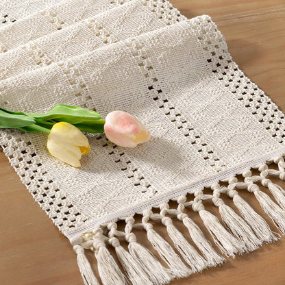 Socomi Boho Table Runner Summer Farmhouse Rustic Dining Kitchen Centerpiece Decor Small Macrame Woven Cotton Linen Coffee Table Runner for Dresser Scarf Home Decor