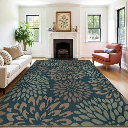 HEBE Easy Jute Area Rugs 8x10ft, Large Outdoor Rug for Patios Non Slip Washable, Floral Floor Carpet for Indoor Outdoor Bedroom Dining Room Balcony Porch