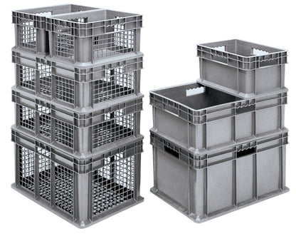 Akro-Mils 37682 Plastic Straight Wall Container Tote with Solid Sides and Solid Base, (24-Inch x 16-Inch x 12-Inch), Gray, (3-Pack)