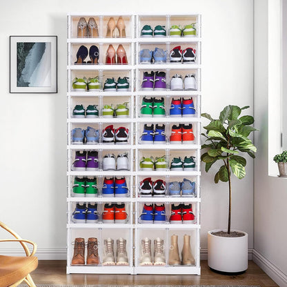 AOHMPT Foldable Storage Box - Easy Assembly Clear Plastic Stackable Shoe Storage Cabinet Organizer with Lids - Large Size Shoe Rack (9 layers clear)