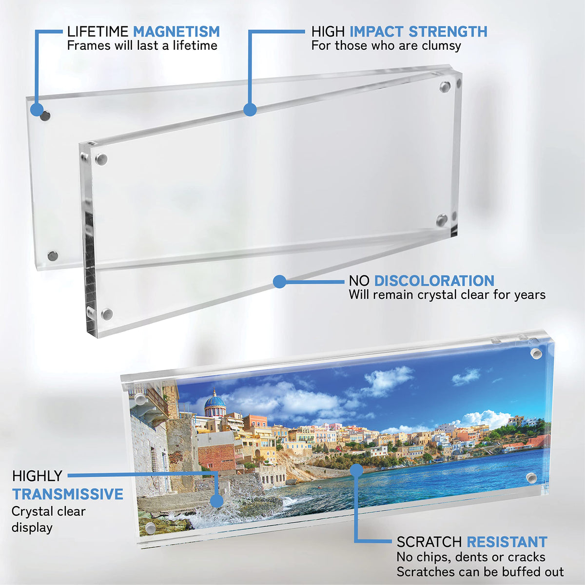 Mammoth DuraClear 4x10 Acrylic Frame - Frameless Panoramic Picture Frame & Cosmetology License Frame Display - Sleek, Modern Long Picture Frame Design for Elegant Decor (5 Pack)