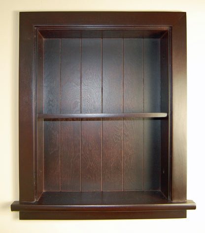 Fox Hollow Furnishings 14x18 Aiden Recessed Wall Niche Medicine Cabinet Replacement, in The Wall Bathroom Cabinet Insert Shelf/Shelves, Made in North America, Real Wood, NO MDF, Beadboard, Dark Brown
