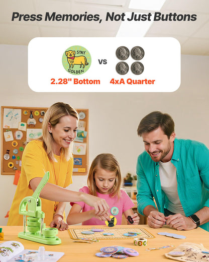 VEVOR Button Maker Machine, 58mm/2.25in Plastic Pin Maker with 100pcs Button Parts, Circle Cutter and Hex Wrenches, Reinforced Ergonomic Handle, for DIY Badges, Personalized Pins and Key Chains, Green