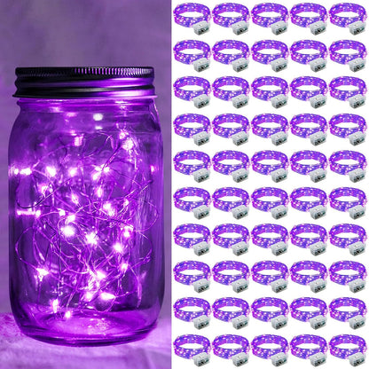 Skiennix 50 Pack Purple Fairy Lights - 7Ft 20 LED Twinkle String Lights | Battery Operated & Waterproof for Weddings, Parties, and Decor