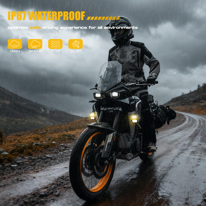 Future Eyes 120W LED Motorcycle Lights, High & Low Beam, Amber Fog Light, Waterproof Off-Road Auxiliary Headlight for Night Riding, ATV, UTV, and Motorcycle Fog & Driving Lights