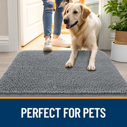 OLANLY Dog Door Mat - Absorbent Non-Slip Chenille for Muddy Paws | 48x30 Inches, Quick Dry, Grey