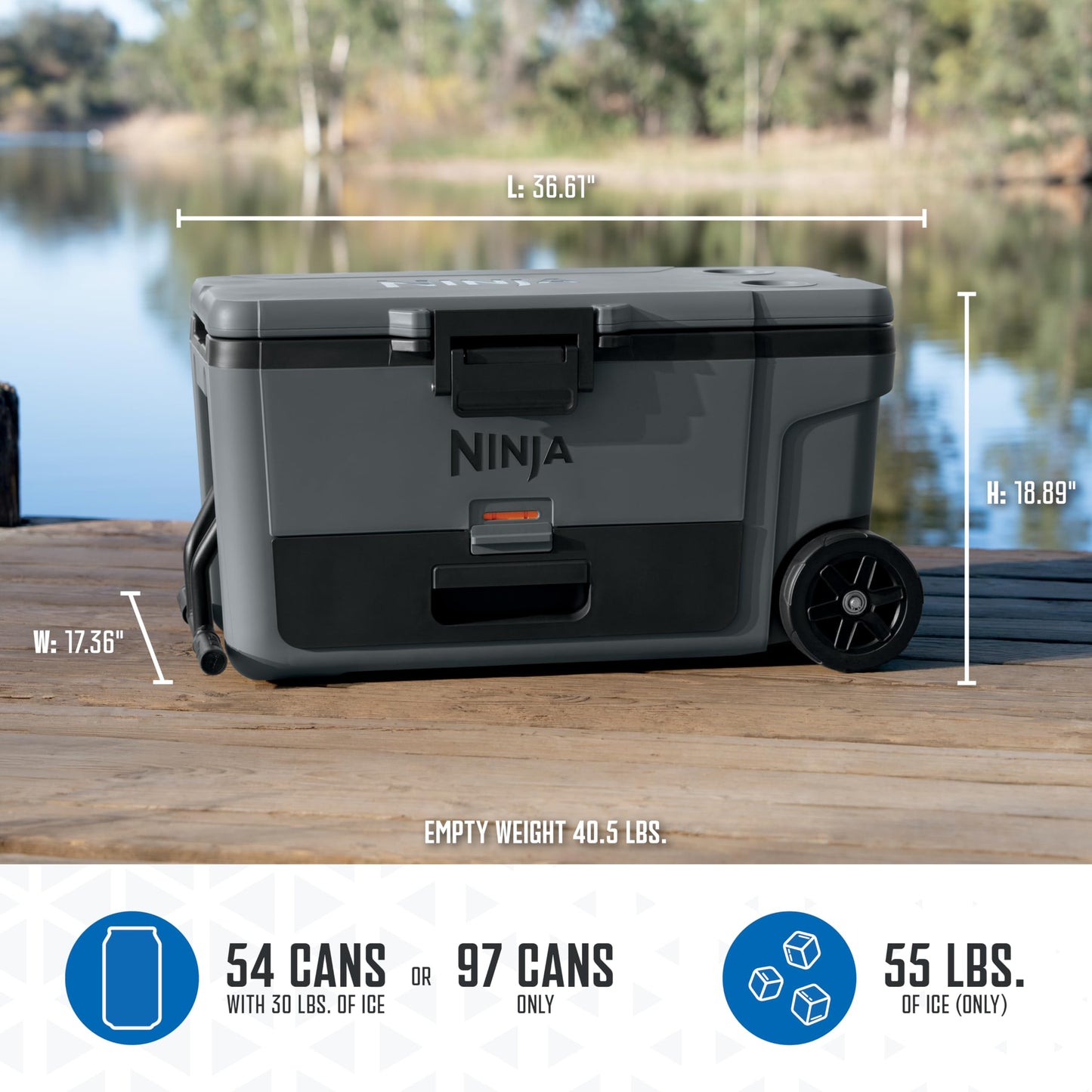 Ninja FrostVault | 65qt Wheeled Cooler with Cold Dry Zone | Integrated Fridge-Temp Dry Storage Drawer | Premium Heavy-Duty Insulated Cooler | Keeps Ice for Days | Charcoal Gray | FB265CG