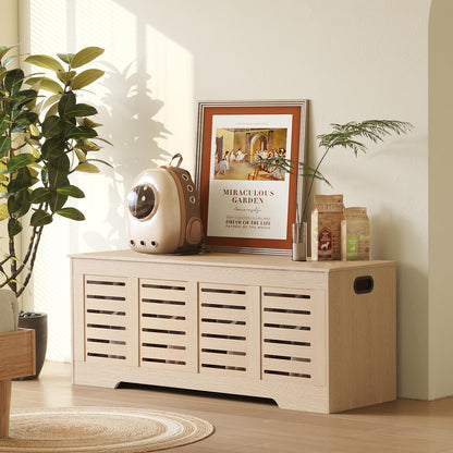 DINZI LVJ Storage Chest, 47.3”Wooden Storage Box with 2 Safety Hinges, Entryway Shoe Bench with Flip-Top, Farmhouse Style Trunk for Living Room, Bedroom, Play Room, Easy Assembly, Natural