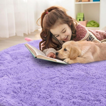 OLANLY Round Light Purple Area Rug - Soft, Fluffy, Machine Washable 4 ft Carpet for Bedroom & Nursery Decor