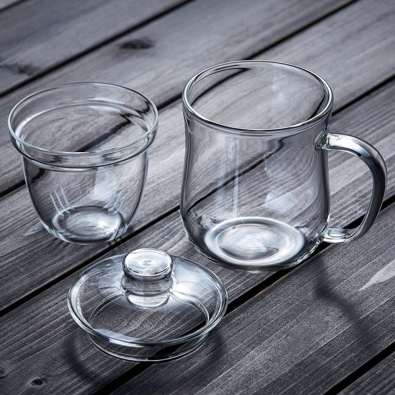 DOPUDO Glass Tea Cup with Infuser and Lid, 12oz/350ml Large Borosilicate Teacup, Clear Mug for Loose Leaf Tea, Birthday Gift for Tea Lover