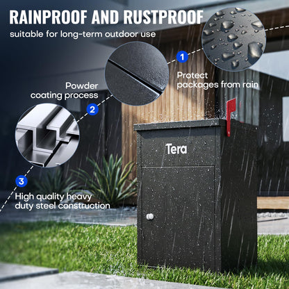 Tera Package Delivery Boxes for Outside: No Assembly Needed 23" H Anti-Theft Parcel Drop Box Outdoor with Lock Galvanized Steel Waterproof Package Delivery Box Home Office Yard Porch Curbside PDB585