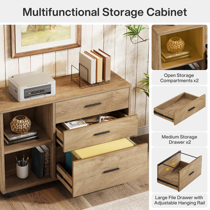 Tribesigns 63" L Shaped Desk with Storage, Executive Office Desk with Rolling File Cabinet Combo, Large Computer Table with Drawers and Shelves, Business Furniture Set for Home Office, Brown