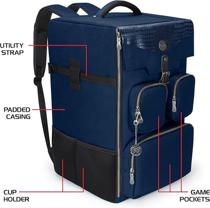 ENHANCE Collector's Edition Board Game Backpack - Reinforced Rigid Board Game Storage with Padded Shoulder Straps Carrying Handle and Accessories Pockets for Dice Card Games More (Dragon Blue)