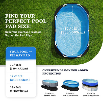 UIRWAY 12 x 18ft Oval Pool Liner Pad for Above Ground Pools, [2026 New 300G/M² Thicker Heavy Duty] Black Seamless Puncture Resistant Mats for Under Above Ground Pool, Weed Barrier & Cushion Protection